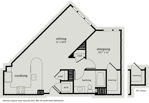 the floor plan of the lofted house has a large peaked roof and a bedroom